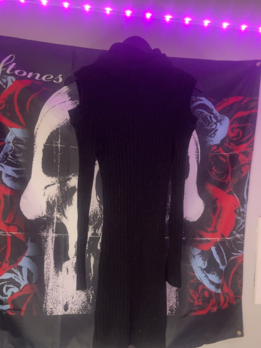 Black Ribbed Turtleneck Long Sleeve Dress